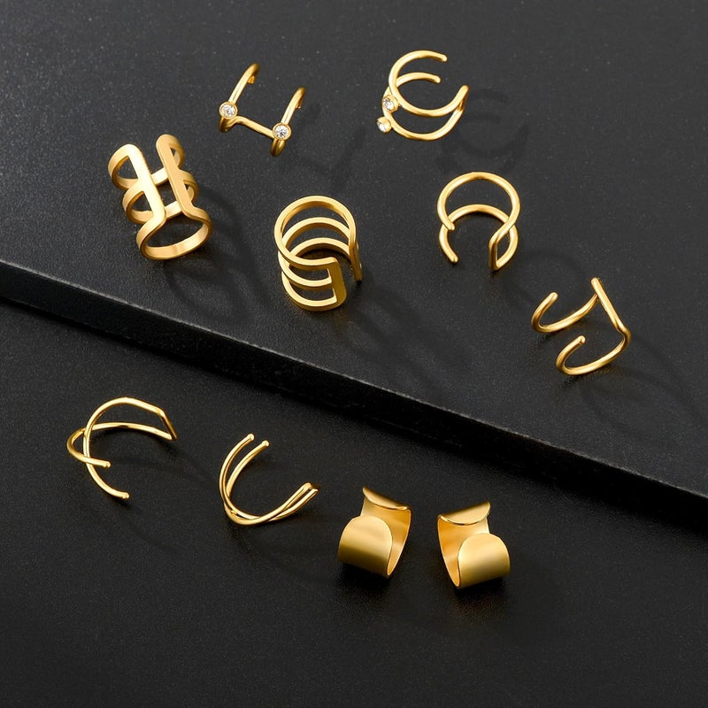 Tornito 4-10 Pairs Stainless Steel Ear Cuff Helix Cartilage Clip On Wrap Earrings Fake Nose Ring Non-Piercing Adjustable - Image 5